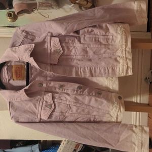 Levi's jean jacket, size large, and is an ombre purple white.